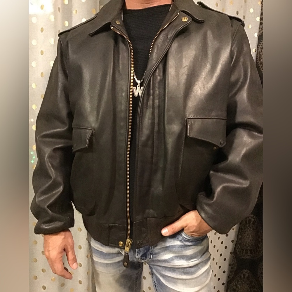 Genuine leather double lined winter bomber jacket